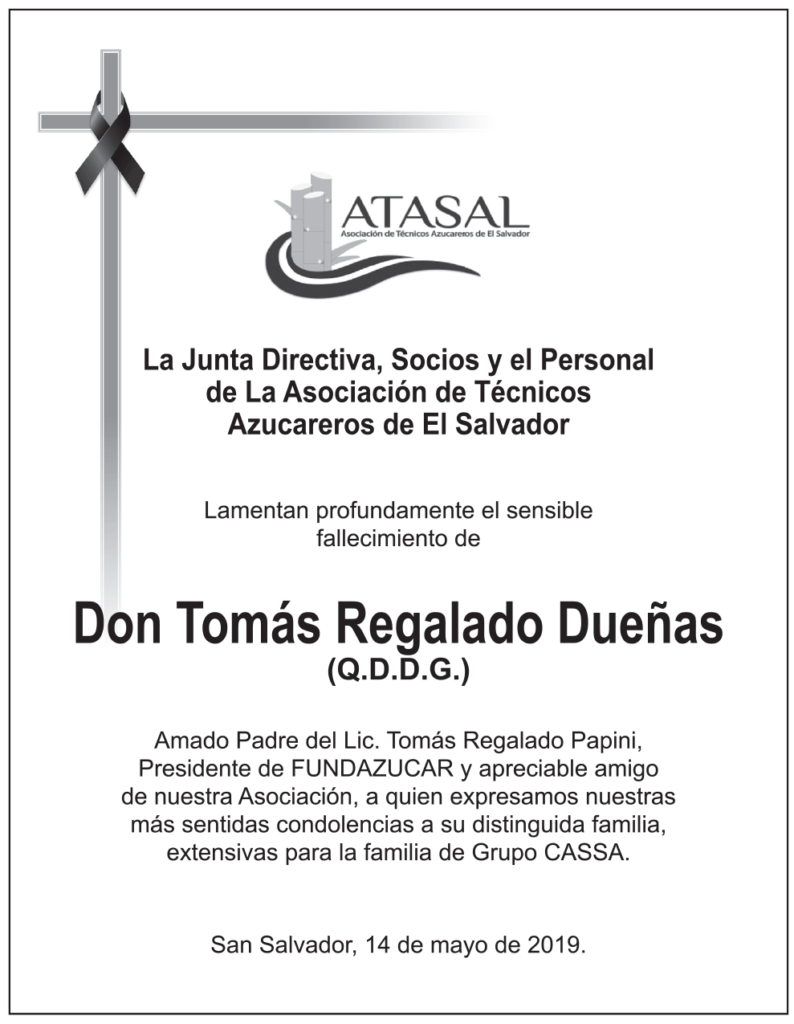 Sensible fallecimiento de Don Tomás Regalado Dueñas
