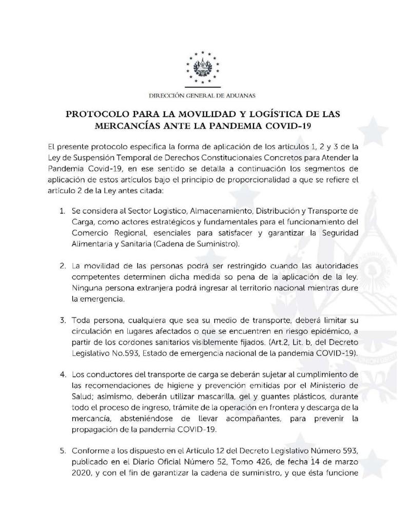 Protocolo para la movilidad y logística de las mercancías ante la pandemia COVID-19